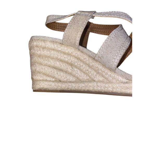 Lucky Brand Espadrille Wedges Heels Women's 10M Tan/gold Cloth Strap Open Toe - Picture 8 of 9